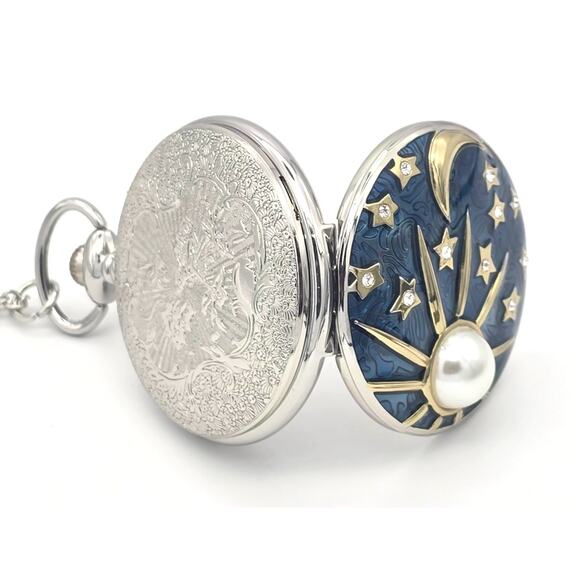 Celestial Pocket Watch – Sun, Moon & Stars, Pearl and Crystals Space Astronomy - Picture 4 of 9
